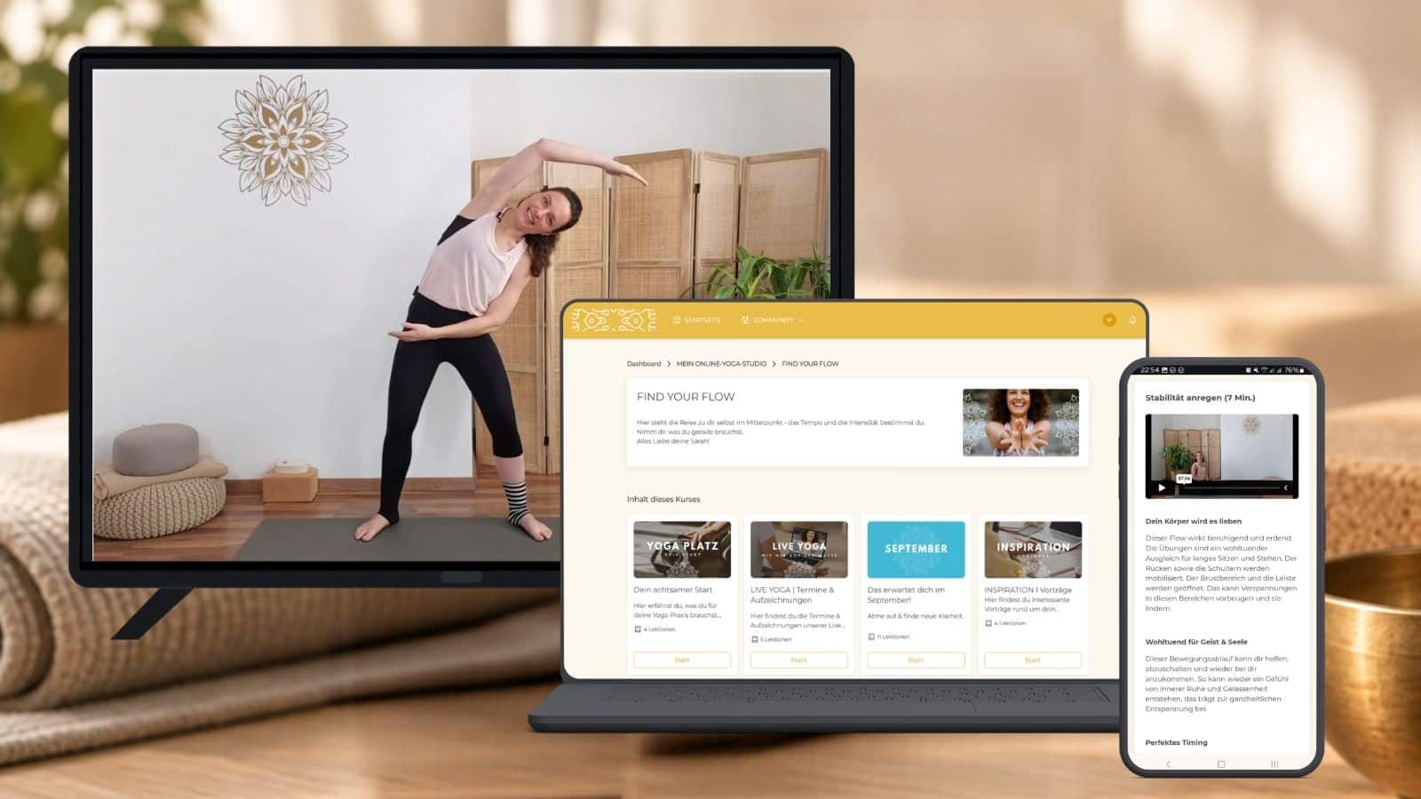Online-Yoga-Studio FIND YOUR FLOW auf Fernseher, Laptop und Smartphone